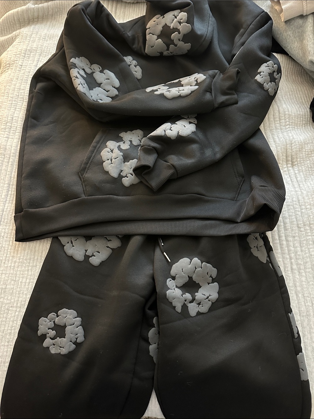 Kids Black & Gray Cloud Print Matching Hoodie and Joggers Set